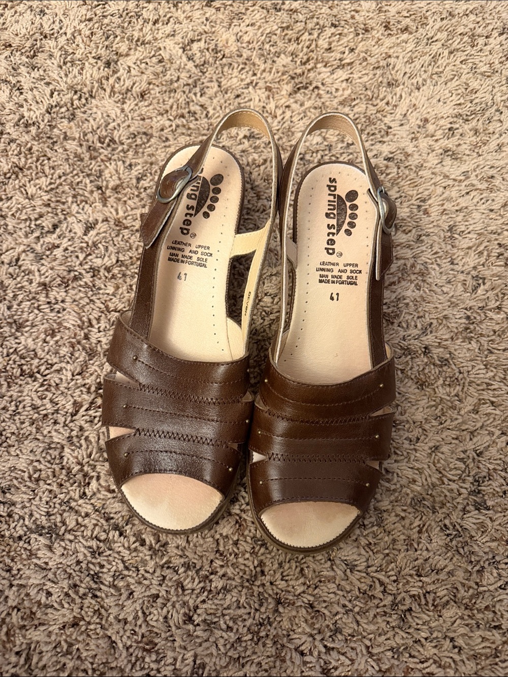 Spring Step Brown Leather Open-Toe Slingback Sandals